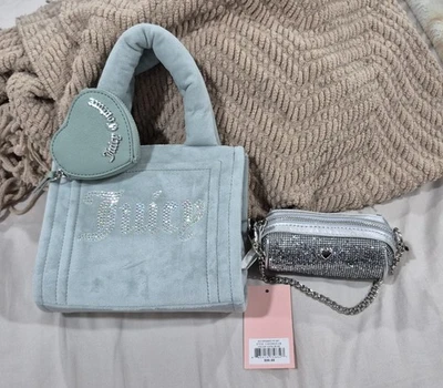 Precioso juego de 3 bolsas JUICY COUTURE Big Spender color "azul frío" (al por menor $99) Foto 1 de 4