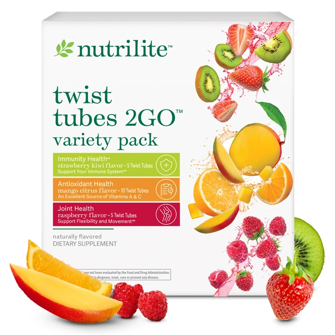Amway Nutrilite Twist Tubes 2Go 20 tubos pacote de variedade imunidade saúde - Imagem 1 de 4