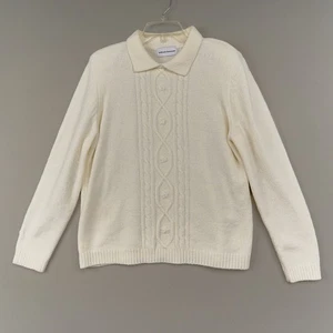 Alfred Dunner M Ivory Chenille Pullover Sweater Vintage Collar Knit - Picture 1 of 7