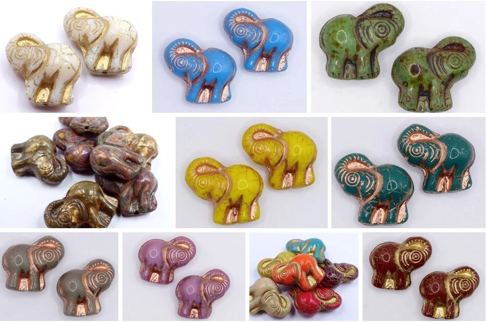 20MM CZECH GLASS ANIMAL ELEPHANT DROP PENDANT GLASS BEADS - 2PCS - Image 1 of 1