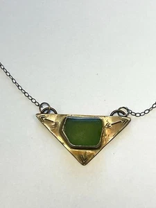 Handmade Copper & Green Stone Triangle Necklace - Picture 1 of 3