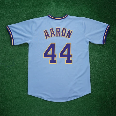 Hank Aaron Milwaukee Brewers Blue Cooperstown Throwback Men's Jersey Cover