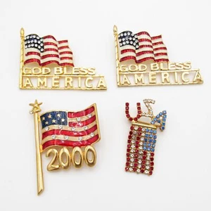 Broche, broche vintage patriótico de 4 banderas, God Bless America, EE. UU., 2000 - Imagen 1 de 4