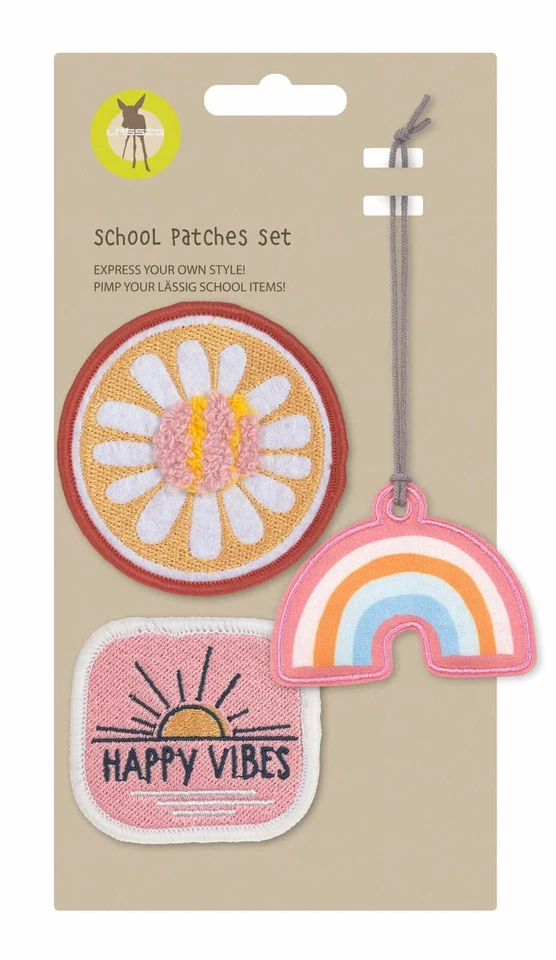 Lässig School Patches Set 3-teilig Patches Anhänger Happy Rosa Gelb Neu - Bild 1 von 1