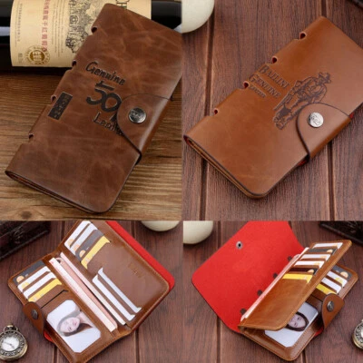 Cartera de cuero para hombre doble pliegue portatarjetas de identificación bolso sin asas largo billetera chequera Foto 1 de 4