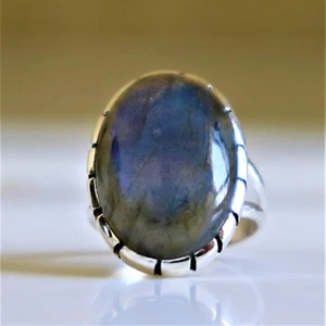LABRADORITE NATURAL GEMSTONE 925 STERLING SILVER HANDMADE JEWELRY RING 3 TO 12 - Picture 1 of 8