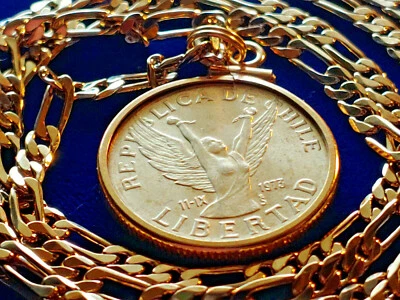 1973 CHILE LADY LIBERTAD FREEDOM Coin Pendant set on 24" 18KGF Gold Filled Chain - Image 1 of 4