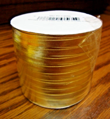 Gold Metallic Spool of Ribbon Poly-Embossed 3/16" x 250 Yards~Made in USA    221 - Image 1 of 3