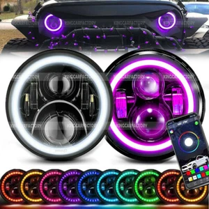 Pair 7'' RGB Halo LED Headlights DRL Lights Combo Kit For Jeep Wrangler JK LJ TJ - Picture 1 of 12