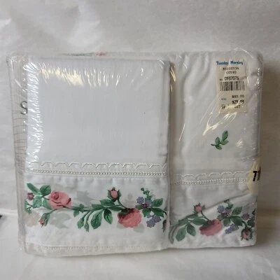 Vtg Springmaid Sateen 230 Twin Sheet Set W/ Pillow Case - Image 1 of 4