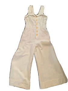 Anthropologie Cape Cod Jumpsuit Ivory Cropped Full Pants Buttons Size 2