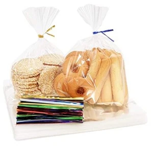Treat Bags Clear Cellophane Bags with 4’’ Twist Ties, 100PCS 6x10 Plastic - Picture 1 of 6