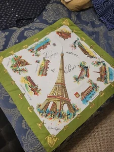 Vintage Paris 31” Square Souvenir Scarf * Green & Gold - Picture 1 of 6