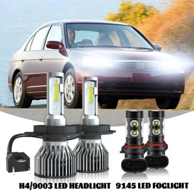 For HONDA CIVIC 1992-2003 H4 9145 LED Headlight Bulb Hi/Low Beam Fog Light Kit - Image 1 of 4