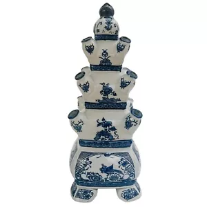 Large Blue & White Single Tier 19.5" Delft Style Tulipiere Vase - Picture 1 of 9