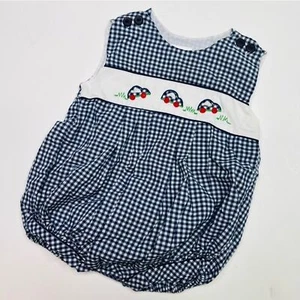 Vintage 90s Carter’s gingham balloon romper car embroidery size 6 months - Picture 1 of 5