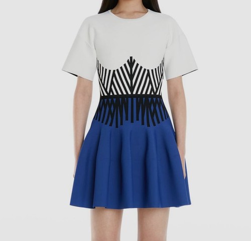 Mini abito A Line Alexander McQueen donna bianco corsetto blu jacquard $2590 taglia L