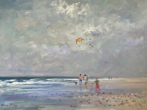 Peinture à l'huile originale Nino Pippa classée 14"X18" le cerf-volant Caroline du Sud plage