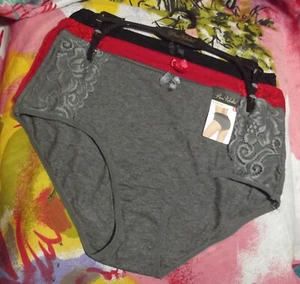 3 NEW PRIMA VALENTINA 872417 GH/RD LACE ACCENT PANELS COTTON HIPSTER PANTIES L - Picture 1 of 2