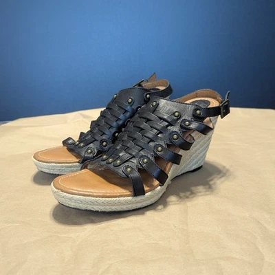 Sandalias de cuña tejidas Fossil Cassidy de cuero negras para mujer 7,5 alpargatas tacones Foto 1 de 4