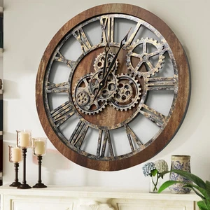 The Gears Clock AMERICA LINE WALL CLOCK ROUND 24 INCH VINTAGE BROWN - Picture 1 of 12