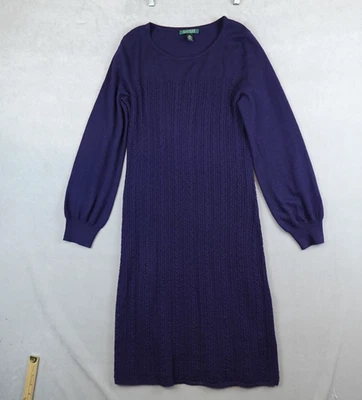 Lauren Ralph Lauren Dress Merino Wool Sweater Womens Size Large Navy Blue L/S - Image 1 of 4
