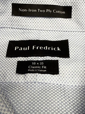 Paul Frederick Men's Dress Shirt Button-Up Blue French Cuff Size 18/35 Non Iron - Image 1 of 4