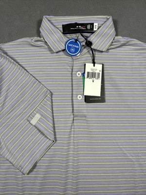 Polo de golf RLX Ralph Lauren para hombre pequeño manga corta rendimiento púrpura a rayas Foto 1 de 4