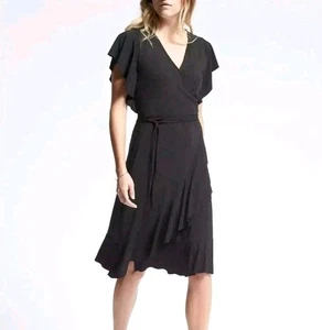 BANANA REPUBLIC Flounce Wrap Dress Black Size Small - Picture 1 of 9