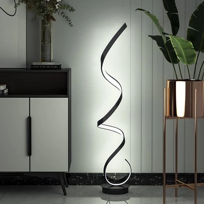 PETS-CENTER-UK Black Spiral LED Floor Lamp LED Free Standing Light Cool White LED Room Lamp UK