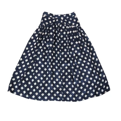 Falda midi vintage años 80 Oleg Cassini azul marino y crema geo seda 28" Foto 1 de 4