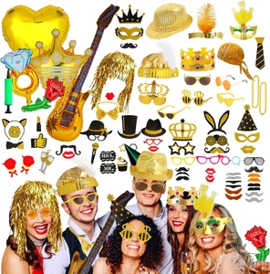 Bulk Gold Party Photo Booth Requisiten Set für Erwachsene, lustige goldene Photo Booth Glasse - Bild 1 von 7