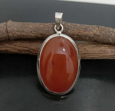 Ciondolo in argento sterling 925 pietra preziosa corniola naturale fatto a ma... - Immagine 1 di 4