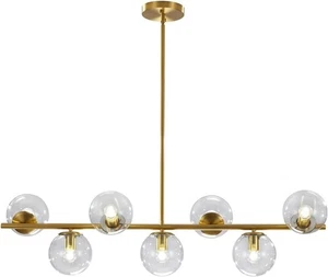 KCO Lighting 7-Light Clear Glass Globe Sputnik Chandelier Gold Brass - NIOB - Picture 1 of 9