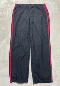 Vintage adidas Track Pants Men's Black Zip Cuff Red Three Stripe Lined Pull On - Picture 1 of 16