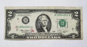 1976 $2 Two Dollar Bill Federal Reserve Note With Misalignment Printing Error - Picture 1 of 4
