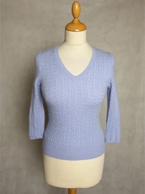 Geneva V Neck Cable Knit Sweater in Lilac in 100% Cashmere - 28" - Image 1 of 4