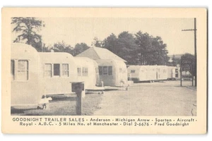 1940s Vintage Postcard GOODNIGHT TRAILER SALES Dealership Hooksett NH Manchester - Picture 1 of 2