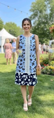 Eliza J Blue Floral Crochet Lace Sleeveless Shift Dress Lined Womens Size 8 - Image 1 of 4