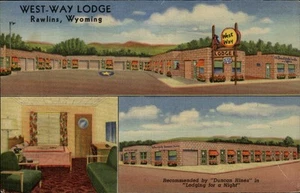 Rawlins,WY West-Way Lodge Linen Carbon County Wyoming Postcard - Picture 1 of 2