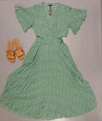 Vestido Maje MFPRO2401 Rimaro Nuevo con Etiquetas 42 Vert Étnico Cupro Viscosa - Sin Cinturón SS22 Foto 1 de 4