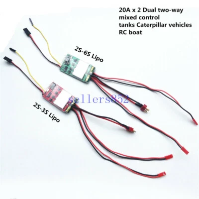 20Ax2 Brushed ESC Dual two-way Speed Controller RC Boat tanks 380 550 775 2s-6s - Image 1 of 4