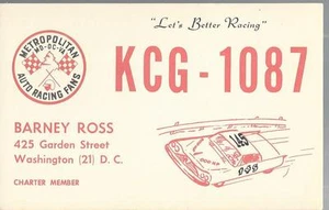 1960's QSL CARD METROPOLITAN RACING FANS KCG-1087, WASHINGTON D.C. - Bild 1 von 1