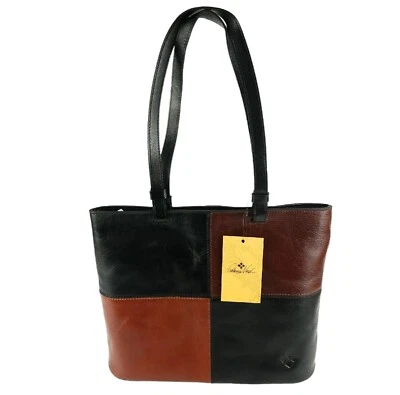 Patricia Nash Danville Womens Black Brown Tote Handbag Leather Color Block - Image 1 of 4
