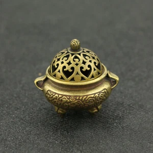 Brass Hollow Censer Incense Burner Statue Desktop Decoration Bronze Home Crafts - Picture 1 of 7