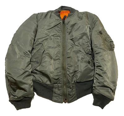 复古 1971 Alpha Industries 中级 MA-1 传单轰炸机夹克尺寸 S W2 — 第 1/4 张图片