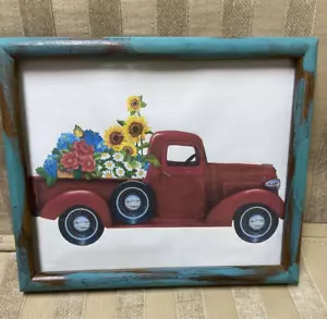 Camión retro rojo con flores granja arte de pared tiza marco pintado - Imagen 1 de 7