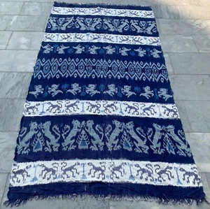 4X7 Antique Ikat Handwoven Shawl Floral Scarf Indonesian Scarf Ikat textile - Picture 1 of 11