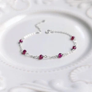 S925 4mm AAA Natural Garnet Chain Bracelet 6/7/8 inches Extender Spring Ring - Picture 1 of 3