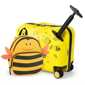 2 Pack Kids Ride On Suitcase Toddler Carry On Luggage Set 12" Backpack W/ Wheels - Picture 1 of 12